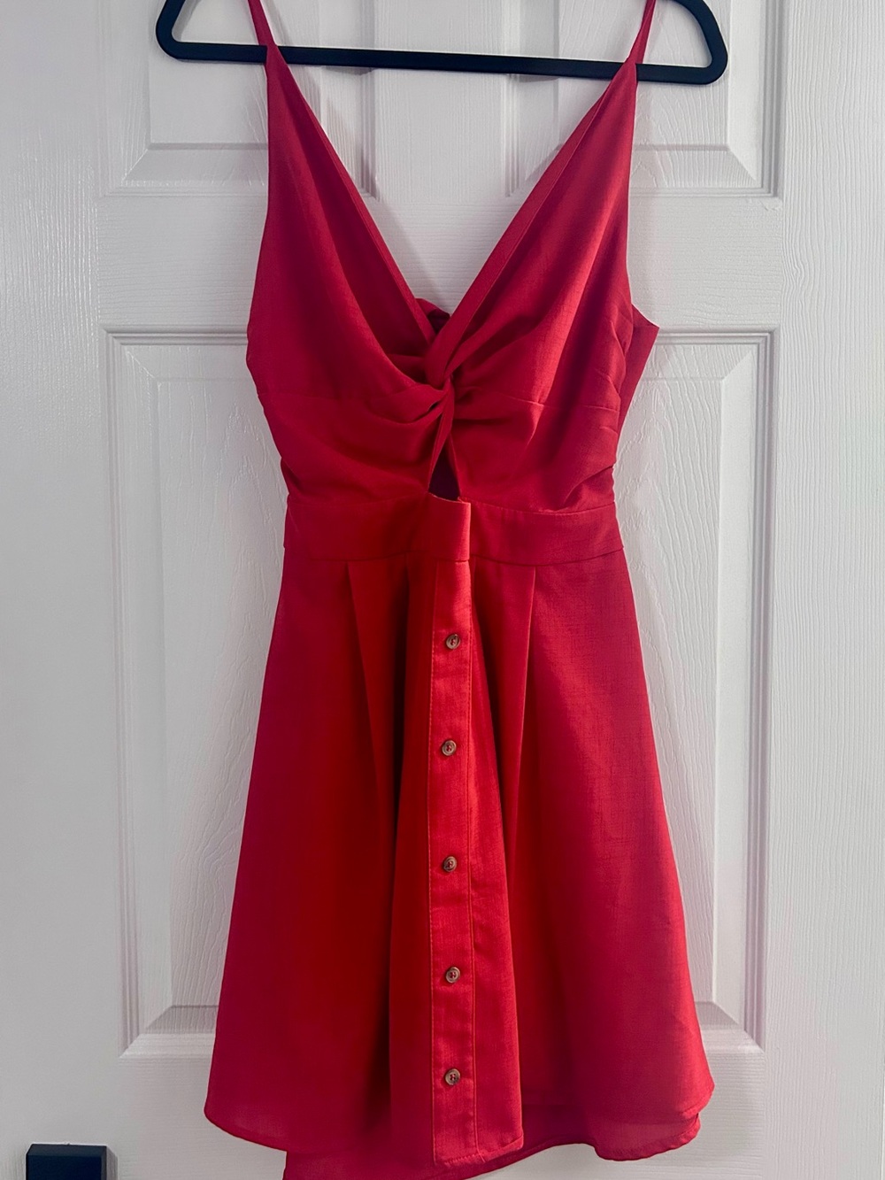 SHEIN Red Twist-Front Mini Dress with Button Front
